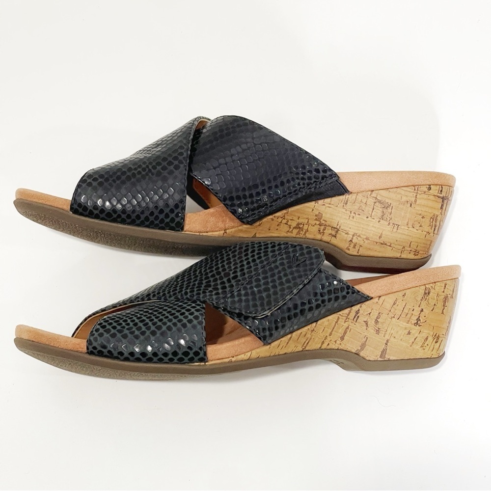 Vionic Paradise Leticia Wedge Slide Sandal Size 9 Adjustable Straps Black Cork - Picture 5 of 9